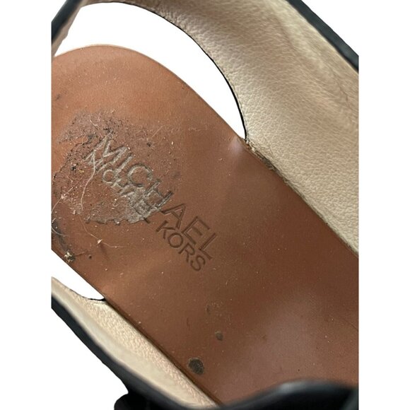 Michael Kors Warren Sandals Size 7 Black White Platform Heels Leather - Picture 6 of 9